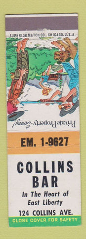 Matchbook Cover - Collins Bar Pittsburgh PA hillbilly