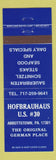 Matchbook Cover - Hofbrauhaus German Food Abbottstown PA