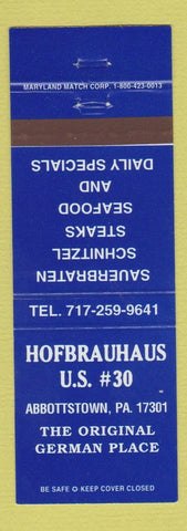 Matchbook Cover - Hofbrauhaus German Food Abbottstown PA