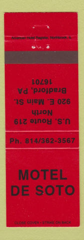 Matchbook Cover - Motel De Soto Bradford PA RED
