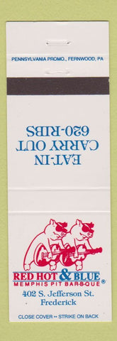 Matchbook Cover - Red Hot & Blue Memphis BBQ Pit Frederick MD