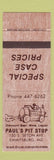 Matchbook Cover - Paul's Pit Stop Emmitsburg MD liquor
