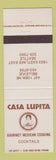 Matchbook Cover - Casa Lupita Mexican Food Seattle Bellevue WA
