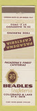 Matchbook Cover - Beadles Cafeteria Pasadena CA