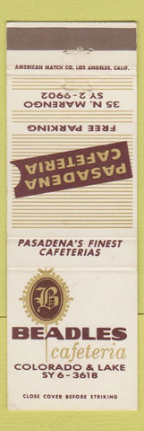 Matchbook Cover - Beadles Cafeteria Pasadena CA