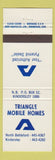Matchbook Cover - Triangle Mobile Homes Trailer North Battleford Kindersley SK