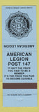 Matchbook Cover - American Legion Post 147 OH?
