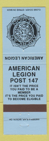 Matchbook Cover - American Legion Post 147 OH?