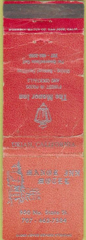 Matchbook Cover - Manor Inn Motel Ukiah CA POOR