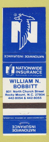 Matchbook Cover - Nationwide Insurance William Bobbitt Rocky Mount NC