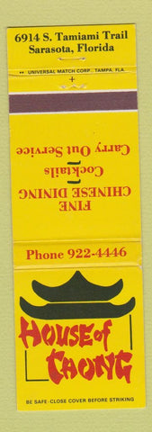 Matchbook Cover - House of Chong Chinese Restaurant Sarasota FL WEAR