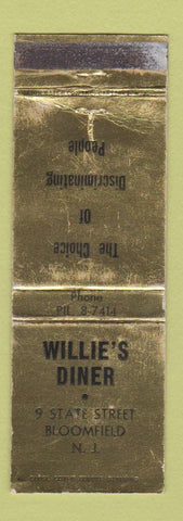 Matchbook Cover - Willie's Diner Bloomfield NJ WEAR