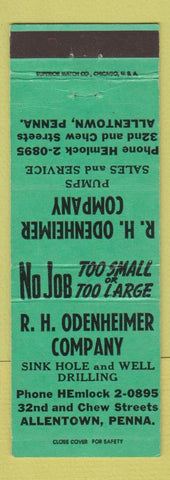 Matchbook Cover - RH Odenheimer Sink Hole Well Drilling Allentown PA