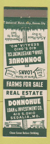 Matchbook Cover - Donnohue Real Estate Loans Sedalia MO