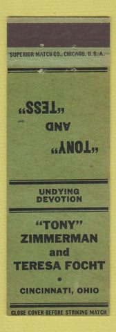 Matchbook Cover - Tony Zimmerman Teresa Focht Cincinnati OH Wedding?