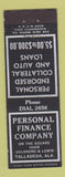Matchbook Cover - Personal Finance Company Talladega AL