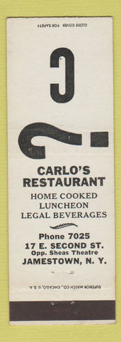 Matchbook Cover - Carlo's Restaurant Jamestown NY