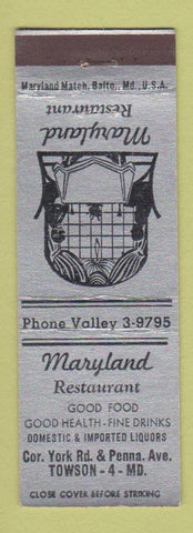 Matchbook Cover - Maryland Restaurant Towson MD