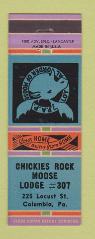 Matchbook Cover - Mooose Lodge Chickies Columbia PA