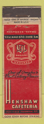 Matchbook Cover - Henshaw Cafeteria Omaha NE WORN