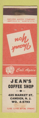 Matchbook Cover - Jean's Coffee Shop Camden NJ
