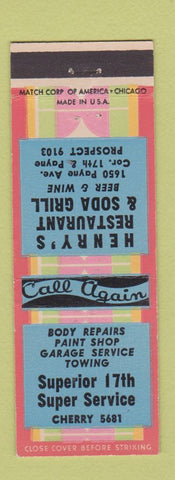 Matchbook Cover - Superior 17th Super Service Henry's Restaurant