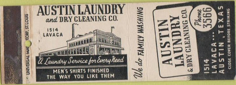 Matchbook Cover - Austin Laundry Dry Cleaning Austin TX