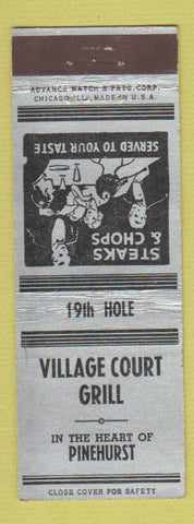 Matchbook Cover - Village Court Grill Pinehurst NC ADVANCE