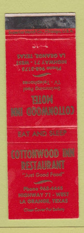 Matchbook Cover - Cottonwood Inn Restaurant La Grange TX