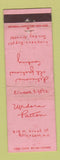 Matchbook Cover - Wadora Patton Restaurant Elizabeth NJ WORN