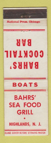Matchbook Cover - Bahrs' Sea Food Grill Highlands NJ
