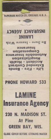 Matchbook Cover - Lamine Insurance Agency Green Bay WI