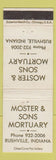 Matchbook Cover - Moster & Sons Mortuary Rushville IN