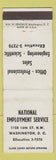 Matchbook Cover - National Employment Service Washington DC