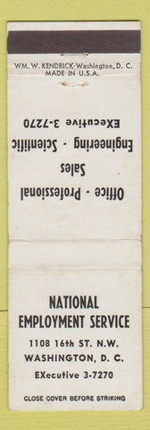 Matchbook Cover - National Employment Service Washington DC
