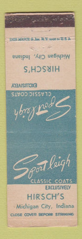 Matchbook Cover - Sport Leigh Coats Hirsch's Michigan City IN