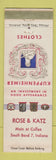 Matchbook Cover - Kuppenheimer Men's Clothes Rose & Katz South Bend IN WEAR