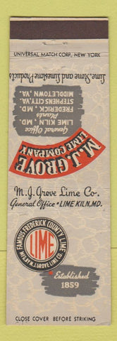 Matchbook Cover - MJ Grove Lime Company Frederick Lime Kiln MD
