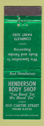 Matchbook Cover - Henderson Body Shop Chattanooga TN WEAR