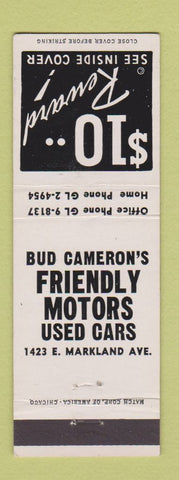 Matchbook Cover - Bud Cameron's Used Cars Kokomo IN