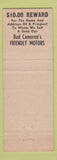 Matchbook Cover - Bud Cameron's Used Cars Kokomo IN