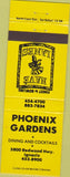 Matchbook Cover - Phoenix Gardens Bowling Ignacio CA yellow