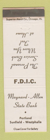 Matchbook Cover - Maynard Allen State Bank Portland Sunfield Westphalia MI WEAR