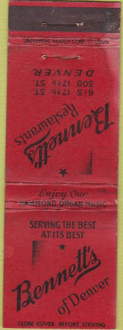 Matchbook Cover - Bennett's Denver CO WORN