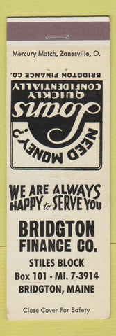 Matchbook Cover - Bridgton Finance Bridgton ME