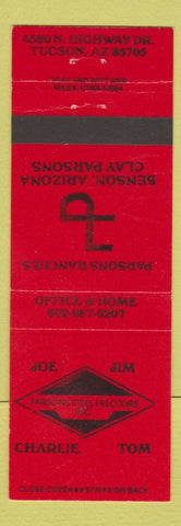 Matchbook Cover - Parsons Steel Erectors Ranches Benson AZ Tucson