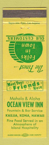Matchbook Cover - Ocean View Inn Kailua Kona Hawaii