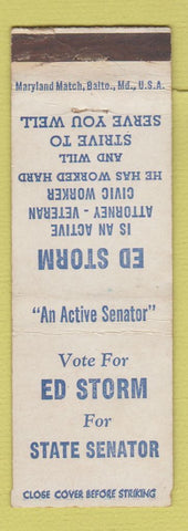 Matchbook Cover - Ed Storm State Senator Election MD WEAR