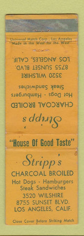 Matchbook Cover - Stripp's Charcoal Broiled Hamburgers Los Angeles CA WORN