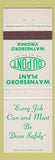Matchbook Cover - DuPont Waynesboro VA Plant